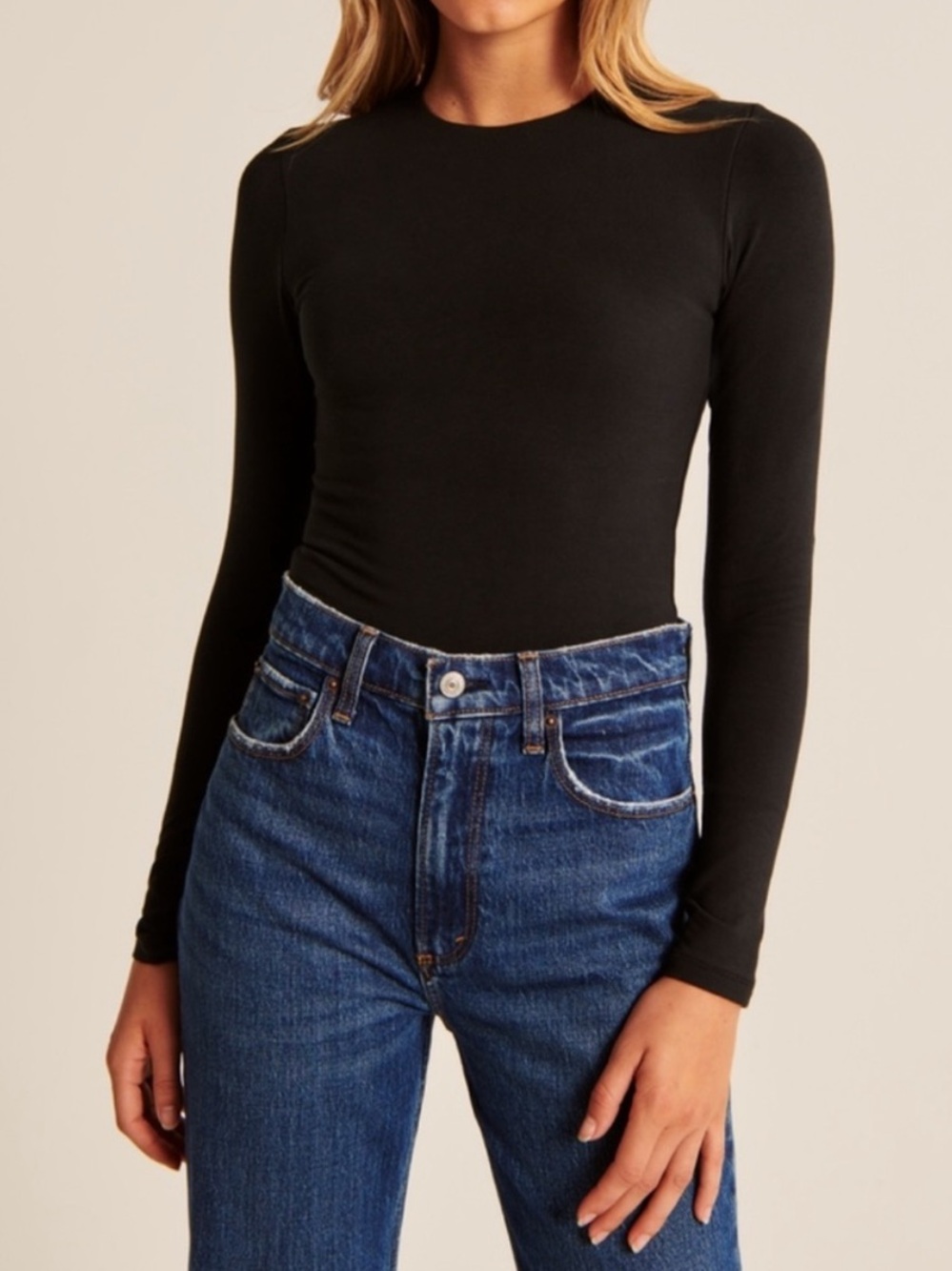 Abercrombie & Fitch Soft A&F Cozy Black Long Sleeve Bodysuit